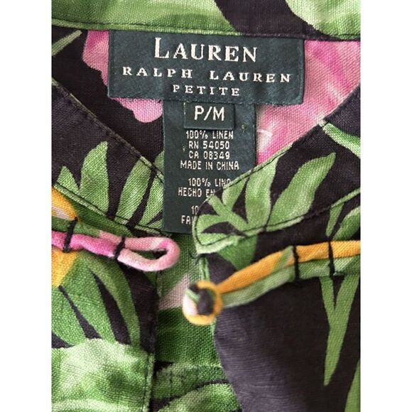 Lauren Ralph Lauren Women’s 100% Linen Button Up Shirt Top Floral Sz PM - Picture 4 of 4
